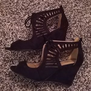 Black Lace Up Wedges - Like New